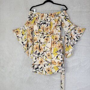 Lulu's Blushing Blooms Blush Floral Print Off-the-Shoulder Mini Dress Small